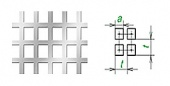 квадратные отверстия рядами, х/к, ячейки 10×10 мм, шаг 14 мм, 1250×2000×1 мм