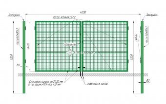 ворота из 3d панелей оцинкованные с полимерным покрытием распашные 2,43×4,03 м., пр.4 мм.
