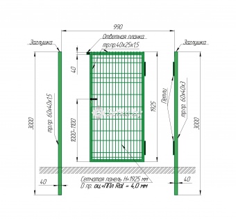 калитка из 3d панели оцинкованной с полимерным покрытием 1,93×1м., пр.4 мм.