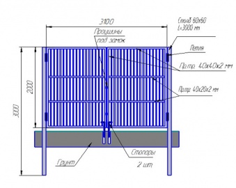 ворота мп  (металлопрофиль) оцинковаанные в комплекте со столбами, 3,10×2,0 м