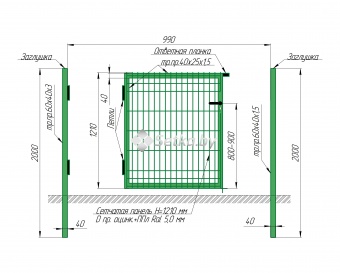 калитка из 3d панели оцинкованной с полимерным покрытием 1,22×1 м., пр.5 мм.
