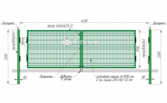 ворота распашные из 3d панелей оцинкованные с полимерным покрытием 1,60×4,03 м., пр.5 мм.